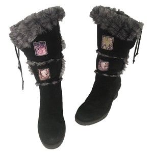 Linda Lundstrom Women's Size 8 Black Flux Fur Dress Boho Boots Bohemian